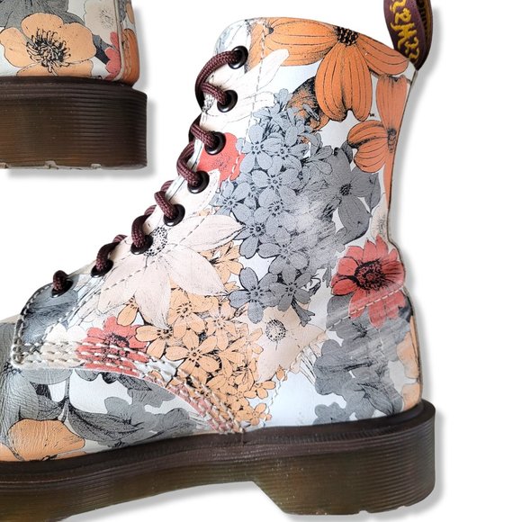 Dr. Martens RARE Pascal Botanic Floral Sand Print 8 Eyelet Lace Up Combat Boot - Picture 8 of 10